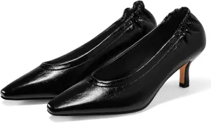 Coutgo Womens Dress Shoes Low Kitten Heels Square Pointed Toe Slip On Crinkled Work Pump Shoes