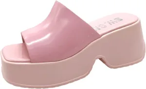 Crepuscute Women's Fish Mouth Platform Wedge Slides Sandals Backless Comfortable Slip On Fashion Sandals Summer Beach Party Casual Slippers