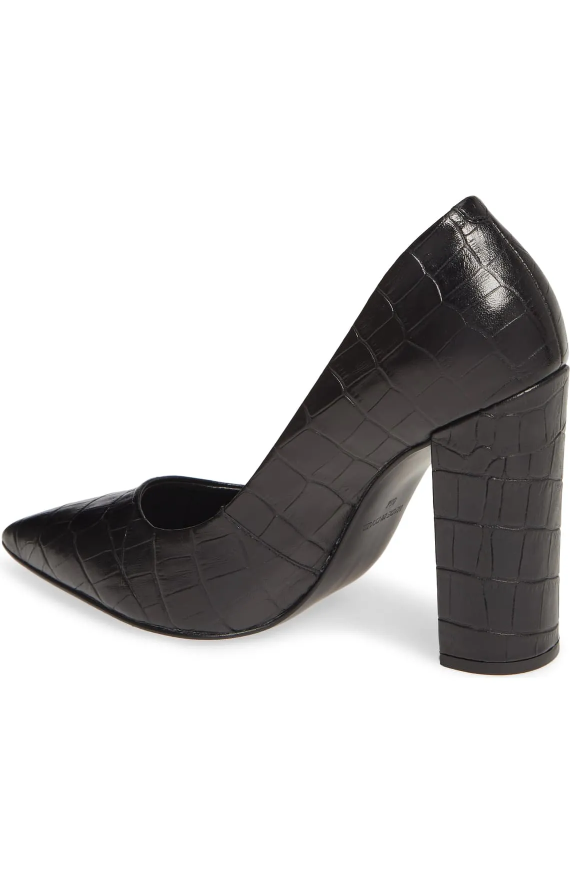 Croc Embossed Leather Pointed Toe 4 Inch Stacked Heel Pump