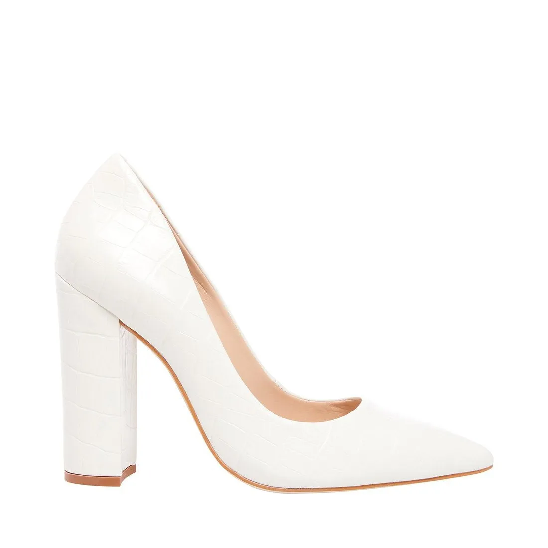 Croc Embossed Leather Pointed Toe 4 Inch Stacked Heel Pump
