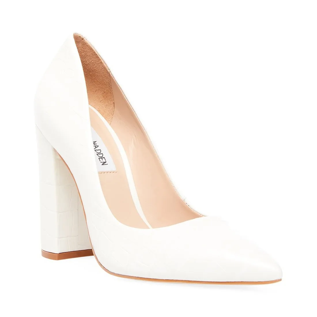 Croc Embossed Leather Pointed Toe 4 Inch Stacked Heel Pump