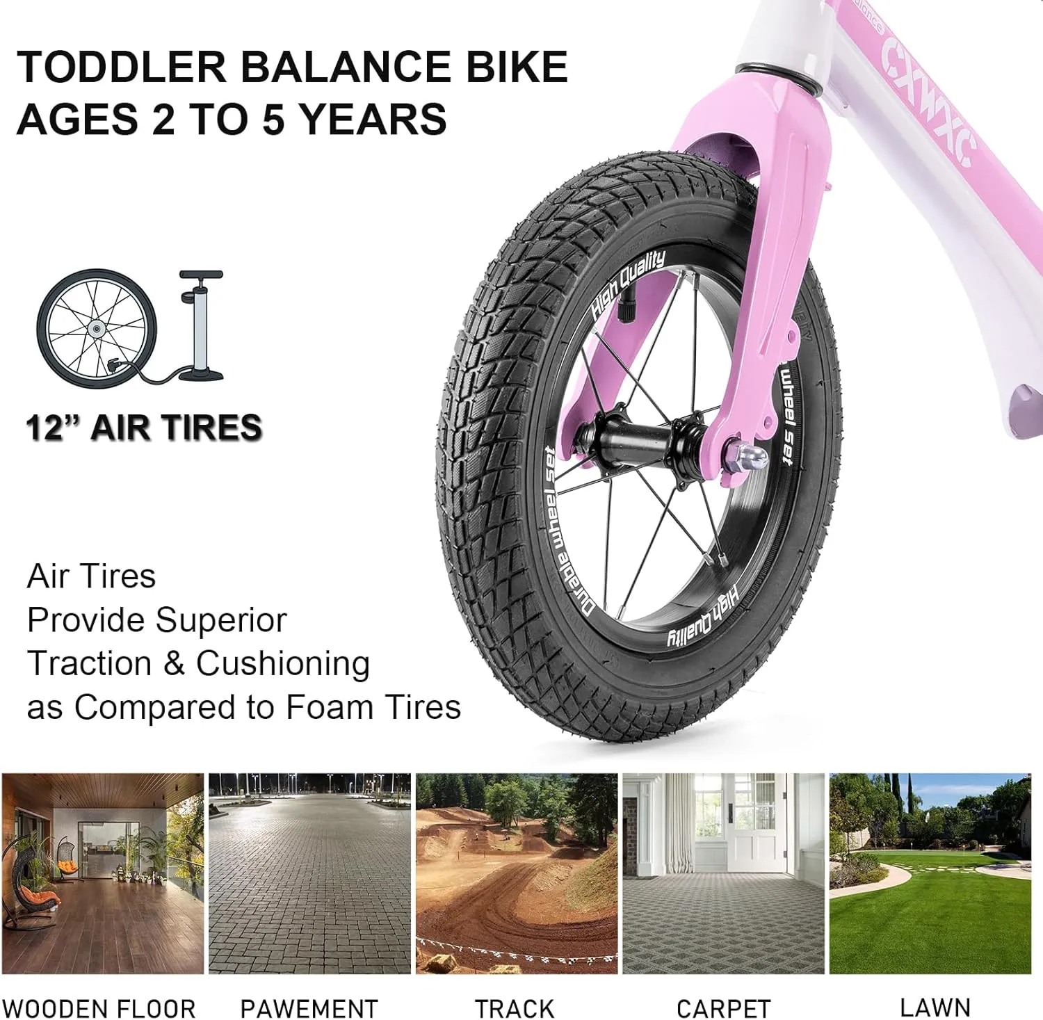 CXWXC 12" Toddler Balance Bike - Ages 24 Months to 5 Years - Kids Push Balance Bike with Footrest, No Pedal Training Bicycle - Birthday Gifts for Girls & Boys