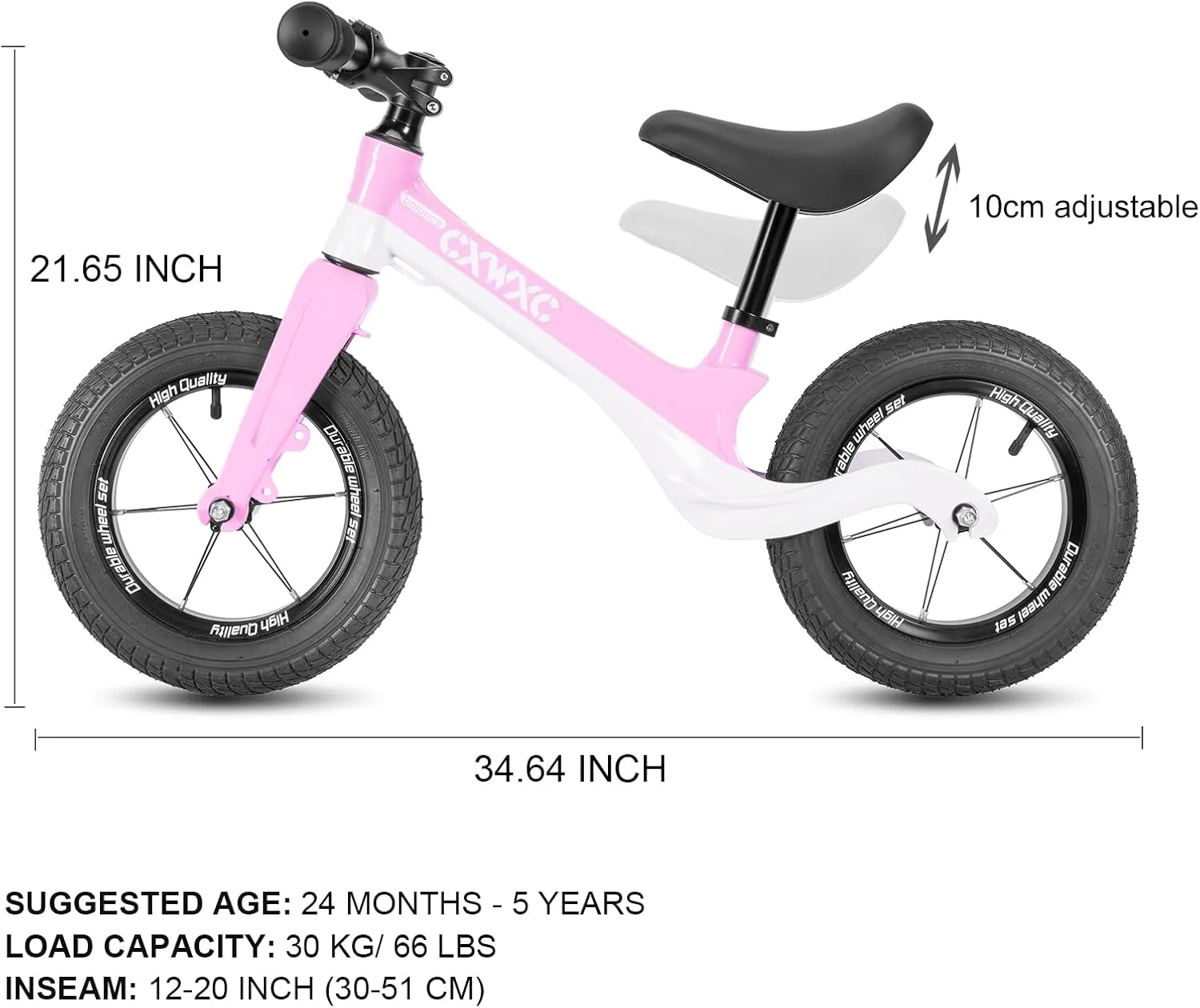 CXWXC 12" Toddler Balance Bike - Ages 24 Months to 5 Years - Kids Push Balance Bike with Footrest, No Pedal Training Bicycle - Birthday Gifts for Girls & Boys