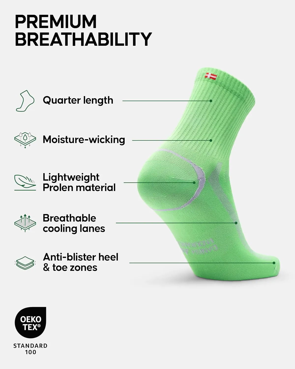 DANISH ENDURANCE Athletic Socks, Anti-blister, Breathable & Moisture Wicking Quarter Socks, for Men & Women, 3 Pack