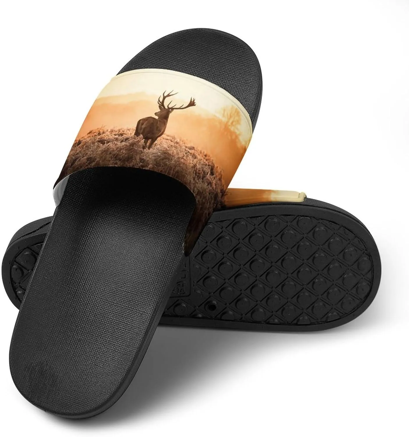 Deer Wilderness Nature Countryside Pattern PVC Home Slippers Non-Slip Shower Sandals Summer Indoor Outdoor Beach for Men And Women