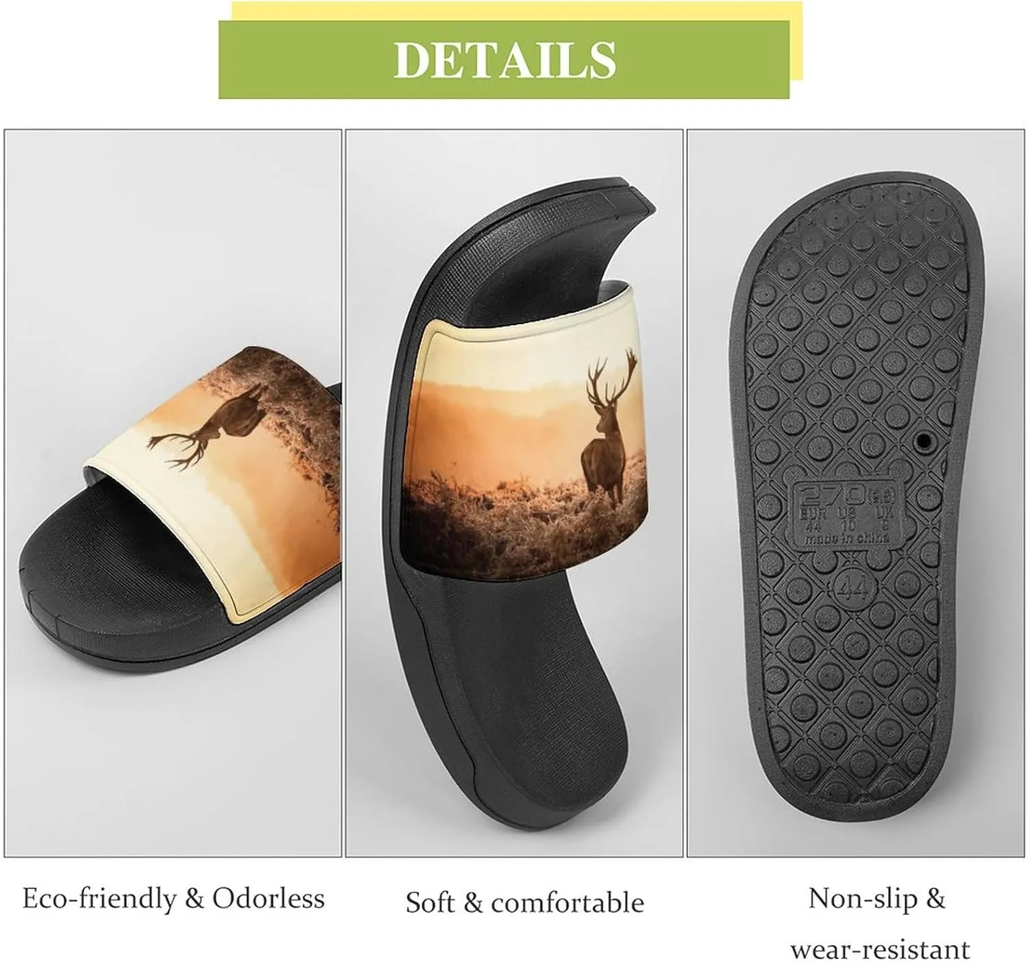 Deer Wilderness Nature Countryside Pattern PVC Home Slippers Non-Slip Shower Sandals Summer Indoor Outdoor Beach for Men And Women