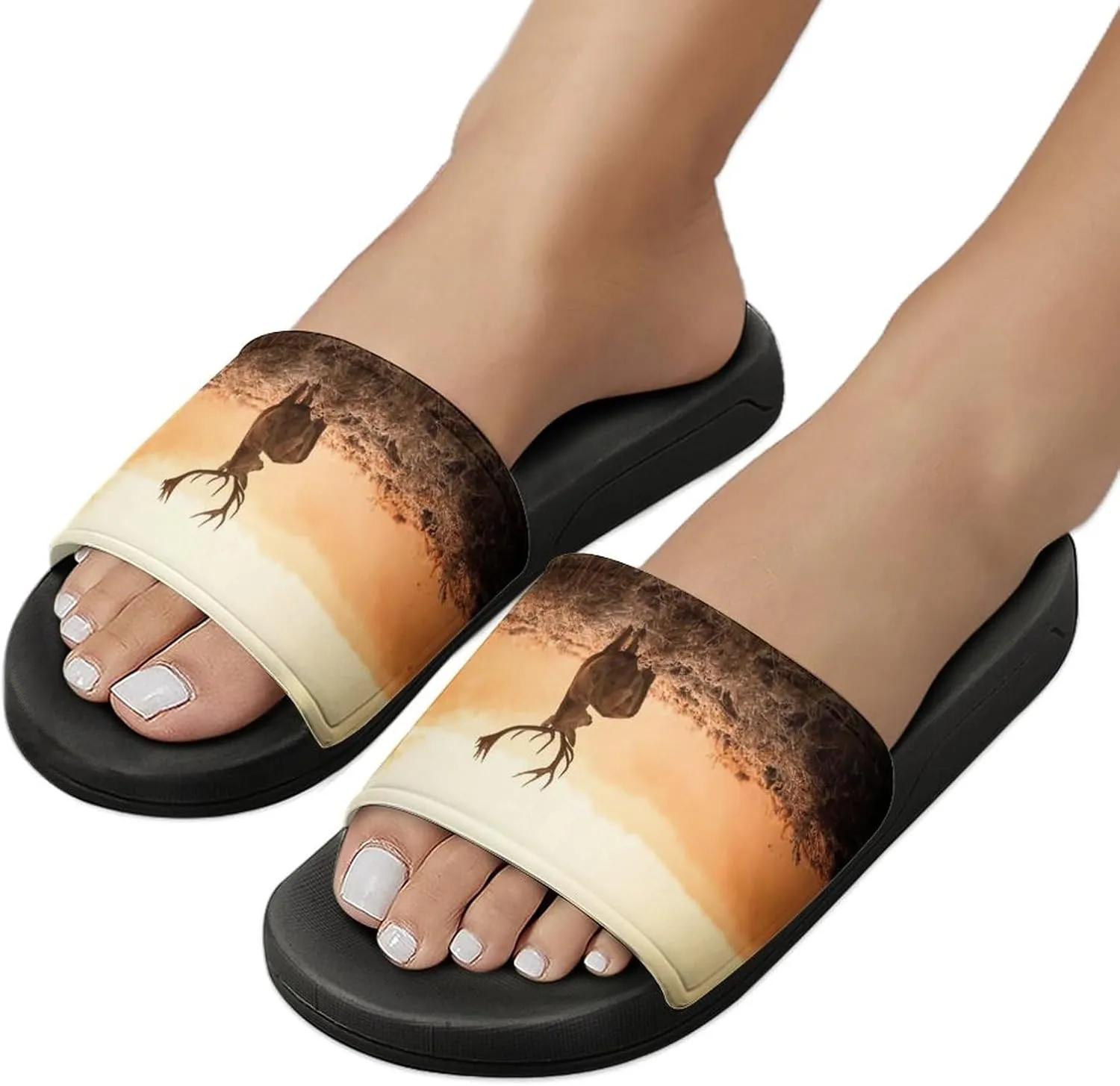Deer Wilderness Nature Countryside Pattern PVC Home Slippers Non-Slip Shower Sandals Summer Indoor Outdoor Beach for Men And Women