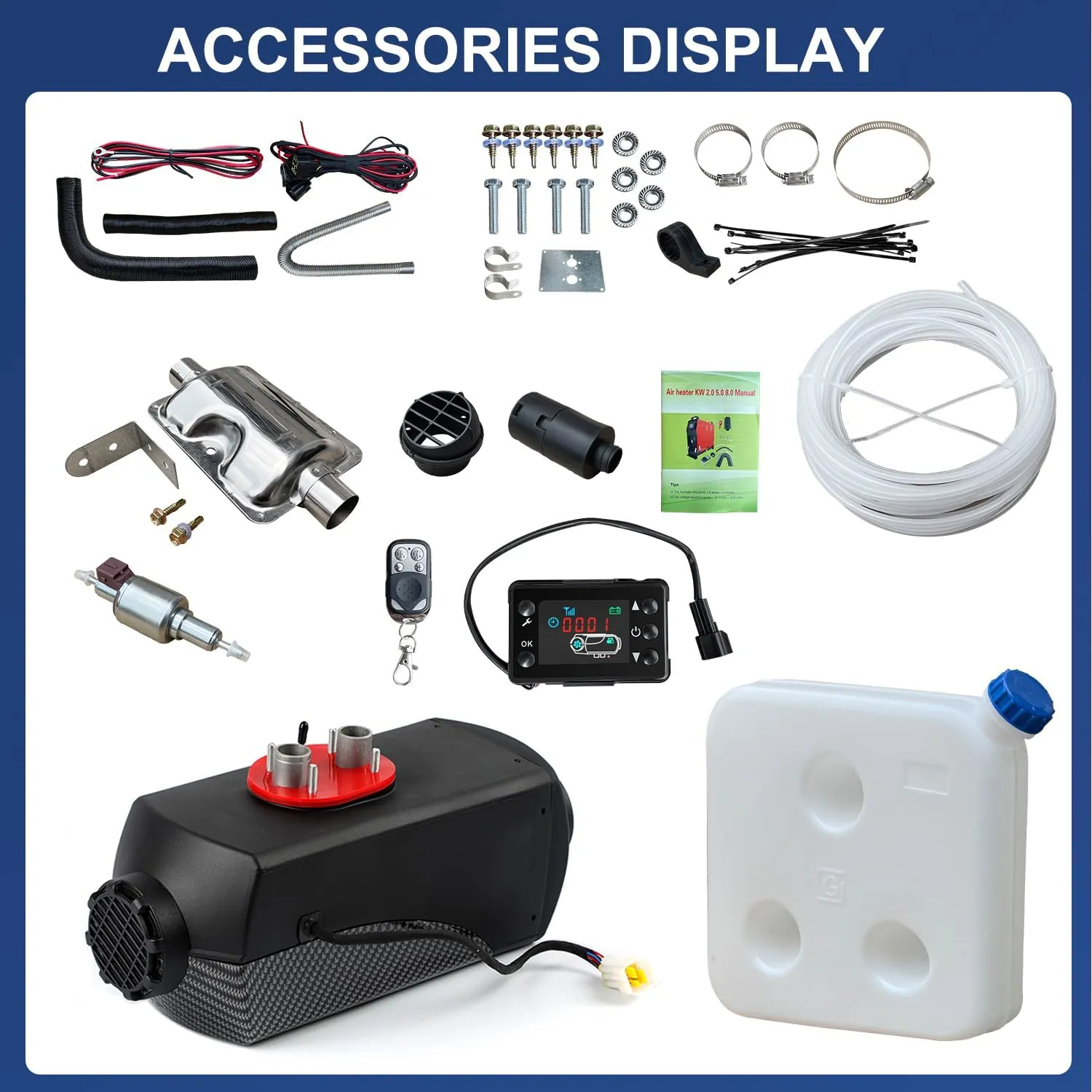 Diesel Air Heater 12V 5KW-8KW Parking Heater Diesel Night Heater with Silencer LCD Switch Remote Control 10L Tank for Truck, Boat, Car Trailer, Motorhomes, Campervans, Caravas