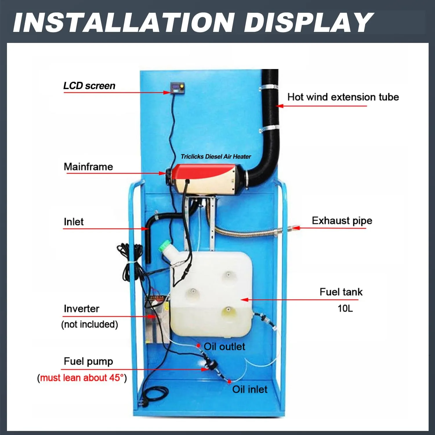 Diesel Air Heater 12V 5KW-8KW Parking Heater Diesel Night Heater with Silencer LCD Switch Remote Control 10L Tank for Truck, Boat, Car Trailer, Motorhomes, Campervans, Caravas