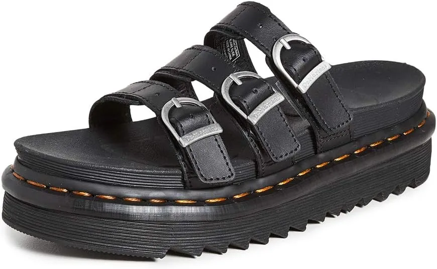 Dr. Martens womens Slide Sandal, Black Hydro Leather, 5 US