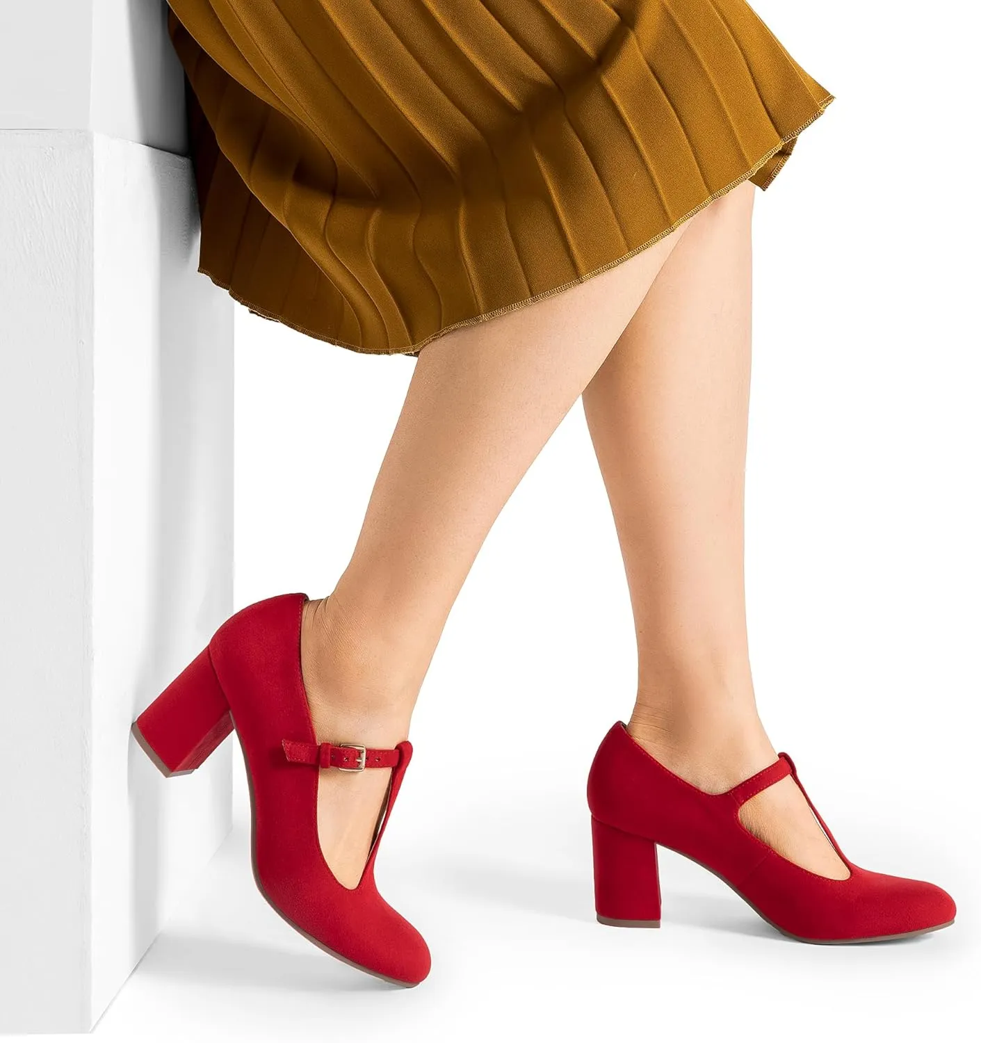 DREAM PAIRS Low Chunky Heels for Women T-Strap Mary Jane Pumps Wedding Dress Shoes