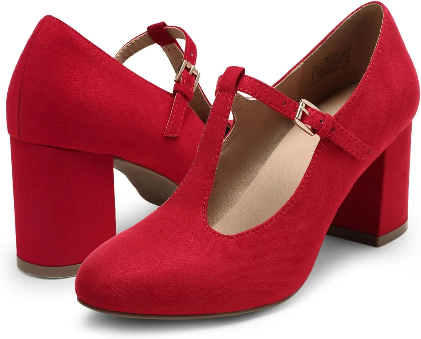 DREAM PAIRS Low Chunky Heels for Women T-Strap Mary Jane Pumps Wedding Dress Shoes