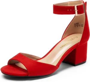 DREAM PAIRS Womens Chunkle Low Heel Pump Ankle Strap Dress Sandal,Size 6.5,Red,CHUNKLE