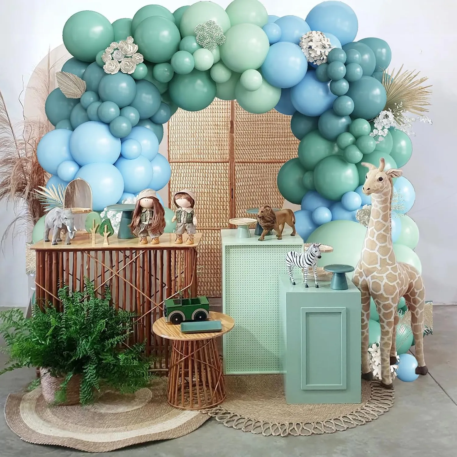 Dusty Green and Blue Balloon Arch Kit, 116pcs Slate Light Blue Sage Green Balloons Garland, Pastel Olive Blue Baby Green Balloon for Boys Girls Birthday Wedding Baby Bridal Shower Party Decorations