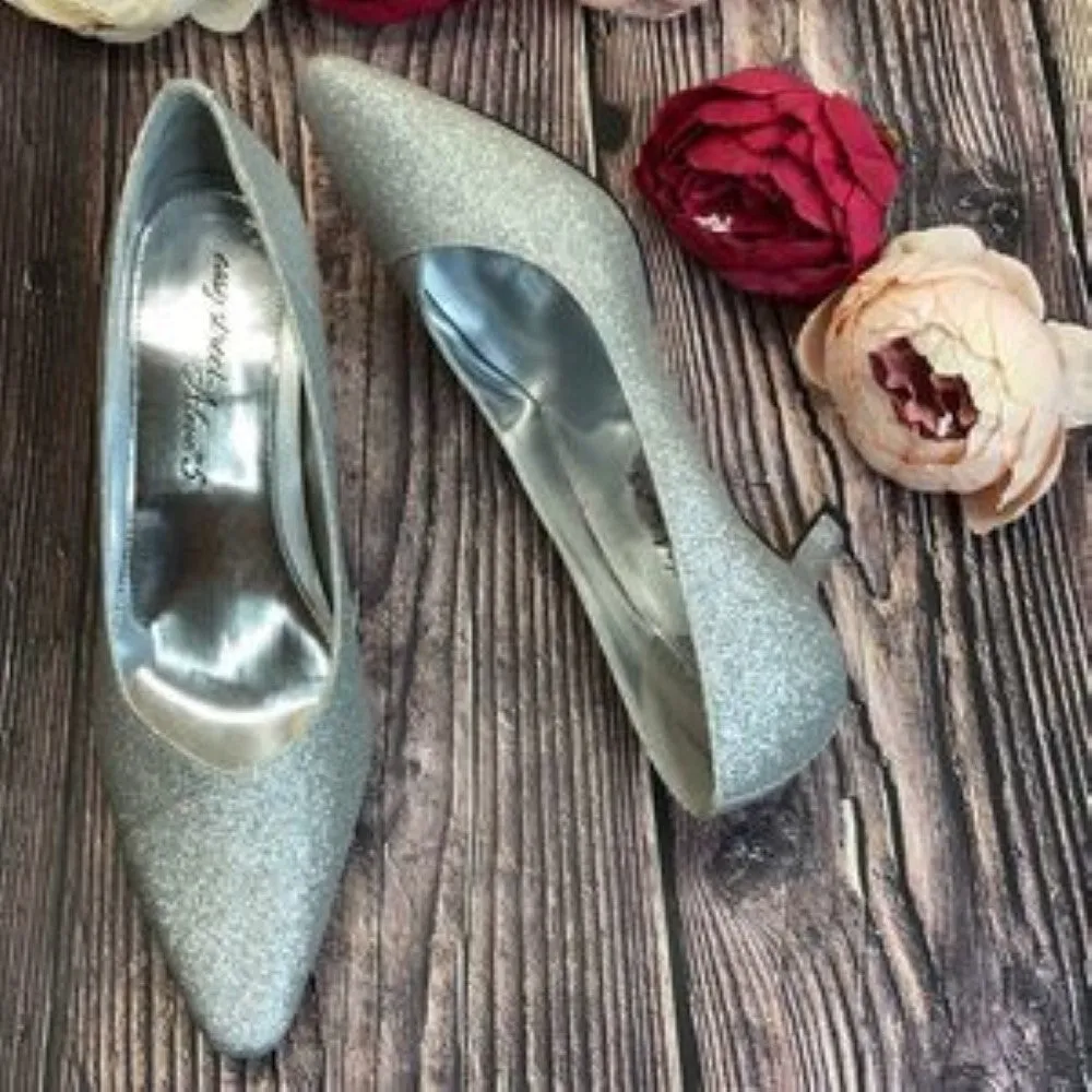 Easy Street Silver Glitter Chiffon Pumps 8M
