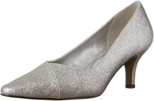 Easy Street Women's Chiffon Pointed Toe Pump,Silver Glitter,7.5 W US