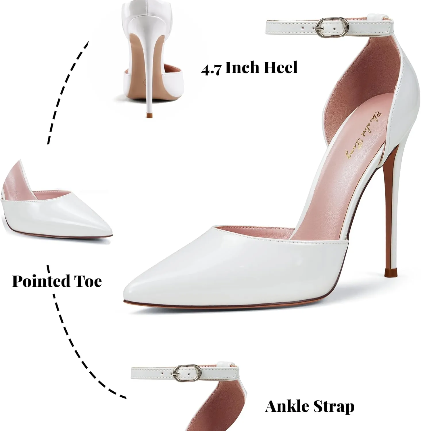 Elisabet Tang High Heels, Women Pumps D'Orsay Ankle Strap Pointed Toe Stiletto Heels Party Wedding Shoes