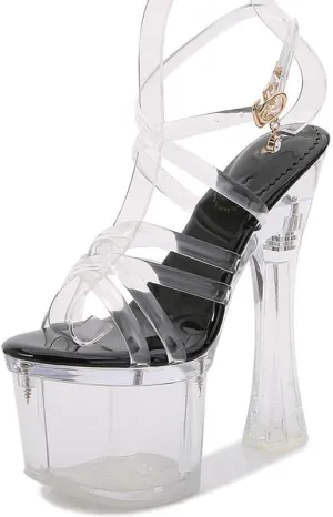 F&A LOVING Women's Clear Platform Slide Chunky Heel Pump Sandals