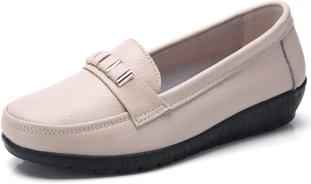 FolHaoth Loafers for Womens Comfortable Leather Moccasins Dress Shoes Casual Slip On Walking Womens Flats Loafers Fashion Boat Shoes Classic Nurse Work Flat Shoes