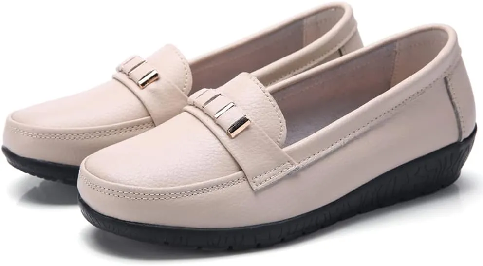 FolHaoth Loafers for Womens Comfortable Leather Moccasins Dress Shoes Casual Slip On Walking Womens Flats Loafers Fashion Boat Shoes Classic Nurse Work Flat Shoes