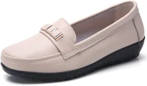 FolHaoth Loafers for Womens Comfortable Leather Moccasins Dress Shoes Casual Slip On Walking Womens Flats Loafers Fashion Boat Shoes Classic Nurse Work Flat Shoes