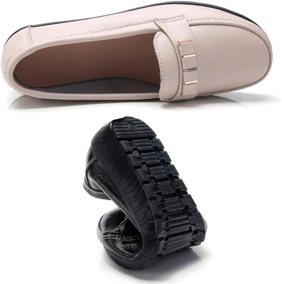 FolHaoth Loafers for Womens Comfortable Leather Moccasins Dress Shoes Casual Slip On Walking Womens Flats Loafers Fashion Boat Shoes Classic Nurse Work Flat Shoes
