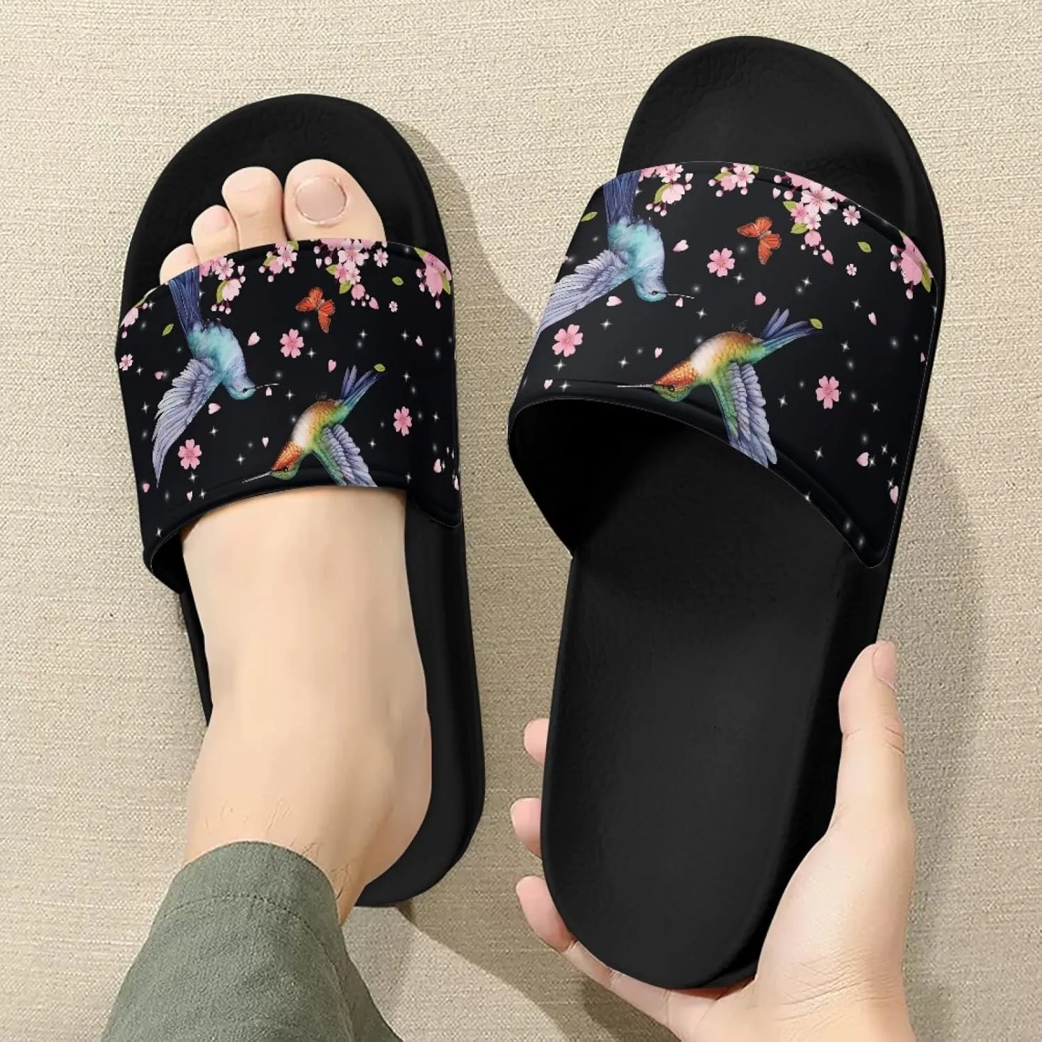 Forchrinse Sunflower Bee Womens Sandals Causal Slide Sandals Lightweight Slip on Shower Slippers House Beach Slides
