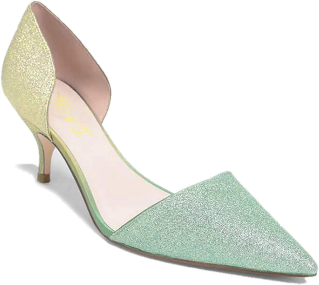 FOWT Women Closed Pointed Toe Kitten Heel Pumps Slip On Two Toned D'Orsay Low Stiletto Sandals Ladies Chic Shoes for Dress Office Party 4-16 M US
