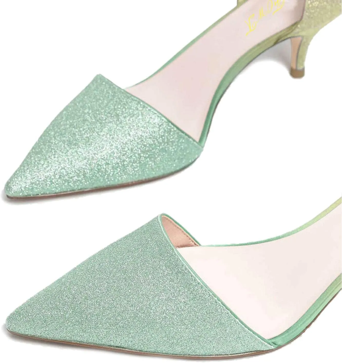 FOWT Women Closed Pointed Toe Kitten Heel Pumps Slip On Two Toned D'Orsay Low Stiletto Sandals Ladies Chic Shoes for Dress Office Party 4-16 M US