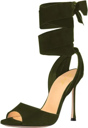 FOWT Women Fashion Open Almond Toe Ankle Wrap Sandals High Stiletto Heels D'orsay Pumps Dress Party Shoes Size 4-15 M US