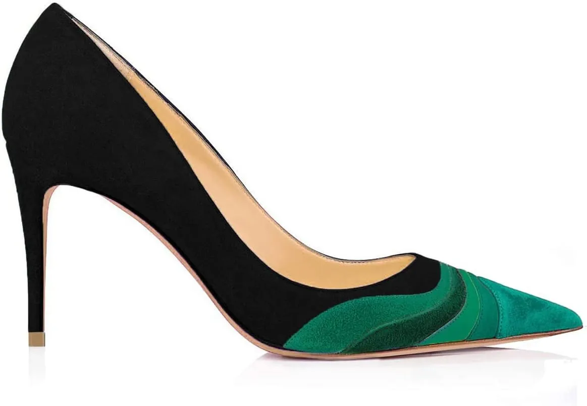 FOWT Women Kitten Heels Pumps High Heel Pointed Toe Pump Slip-on Rainbow Shoes for Dress Party Girl Ladies Full Size 4-16 M US