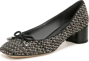 Franco Sarto Women's Natalia Square Toe Block Heel Pump with Bow