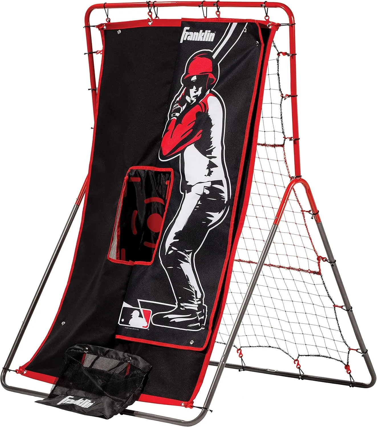 Franklin Sports Baseball Pitching Target and Rebounder Net - 2-in-1 Switch Hitter Pitch Trainer   Pitchback Net - Pitching Target with Hitter   Strikezone, Red