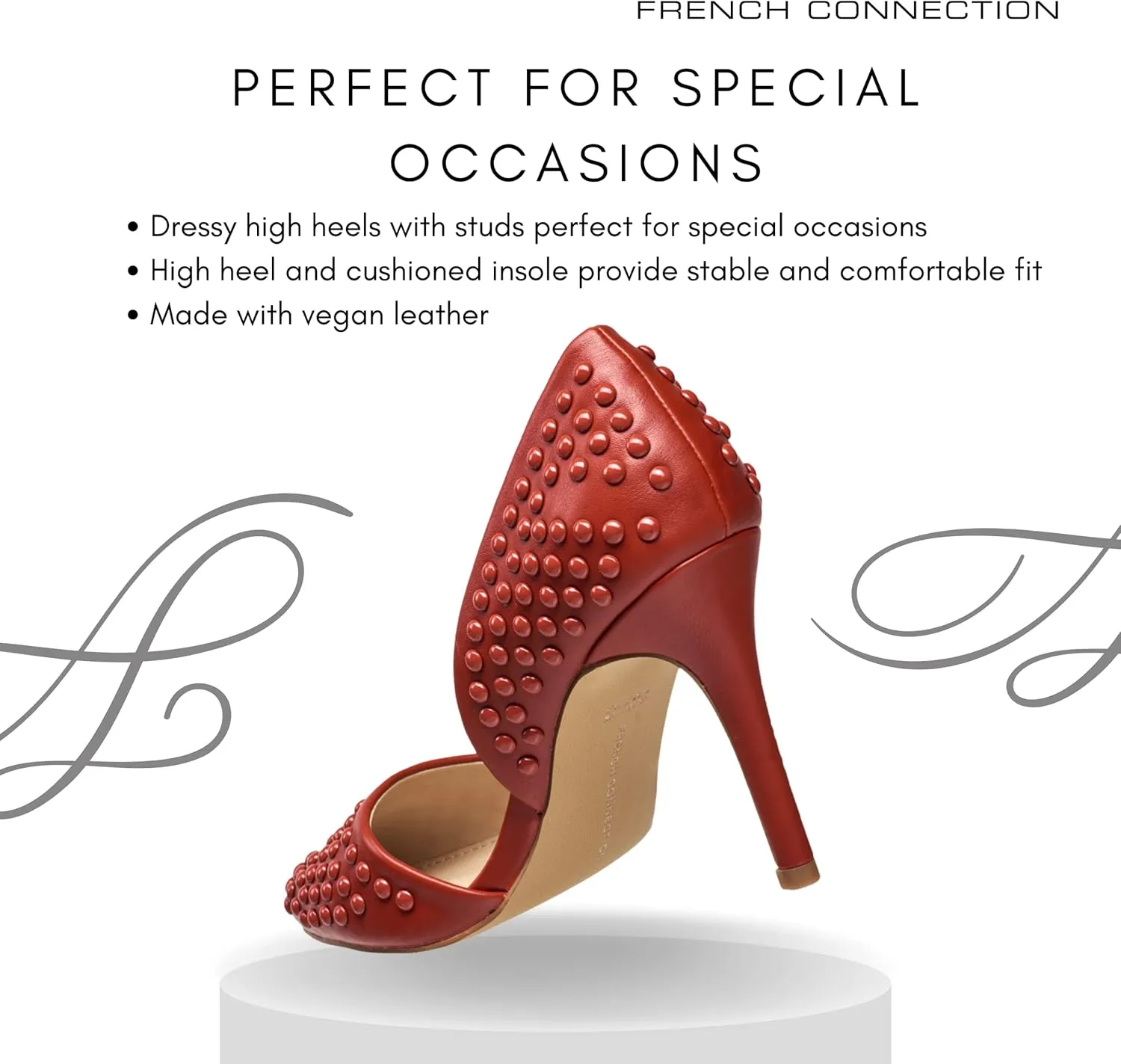 French Connection Forever Women's Pumps High Heels Pointy Closed Toe Slip-On Dress Shoes with Studs