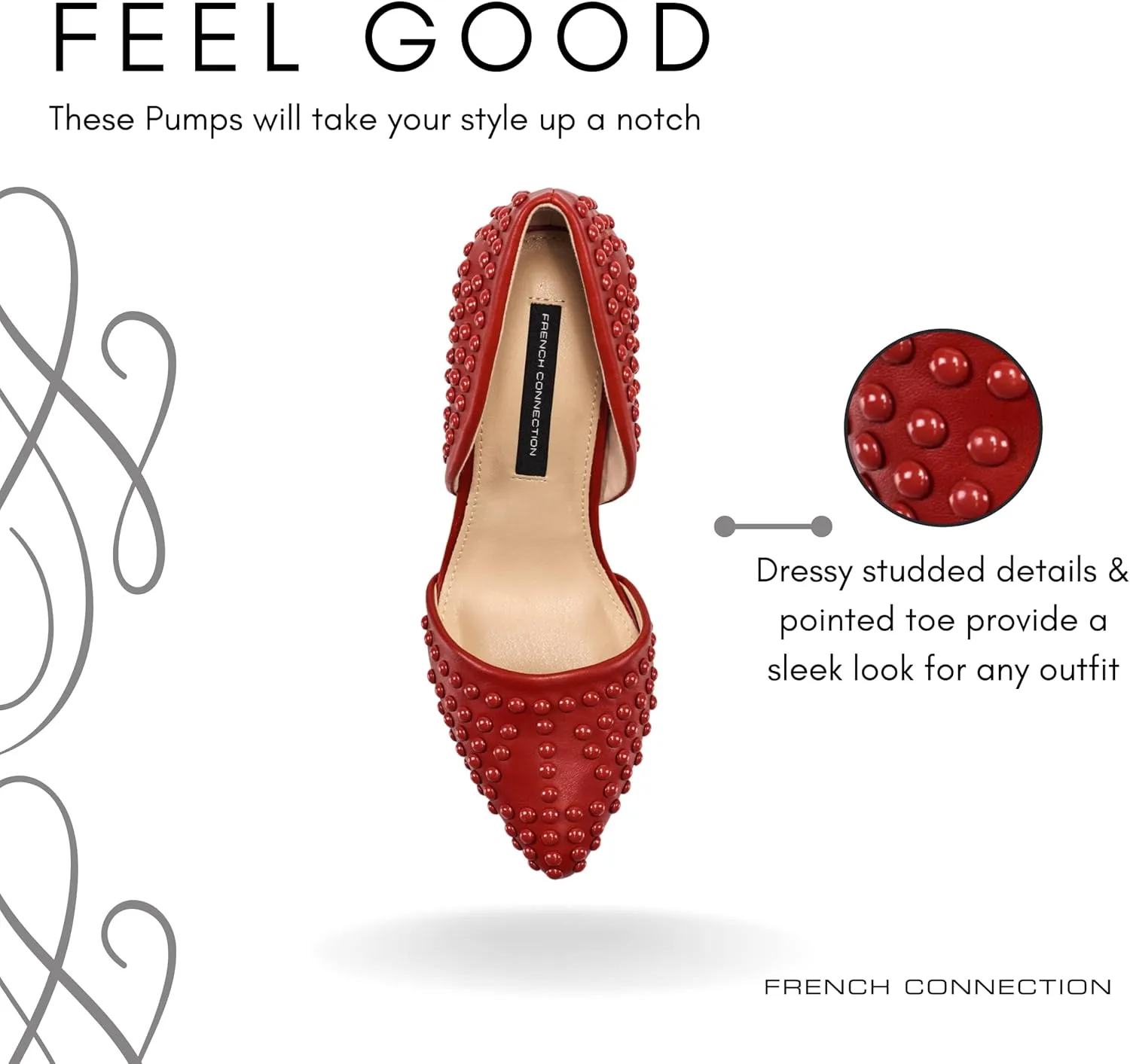 French Connection Forever Women's Pumps High Heels Pointy Closed Toe Slip-On Dress Shoes with Studs
