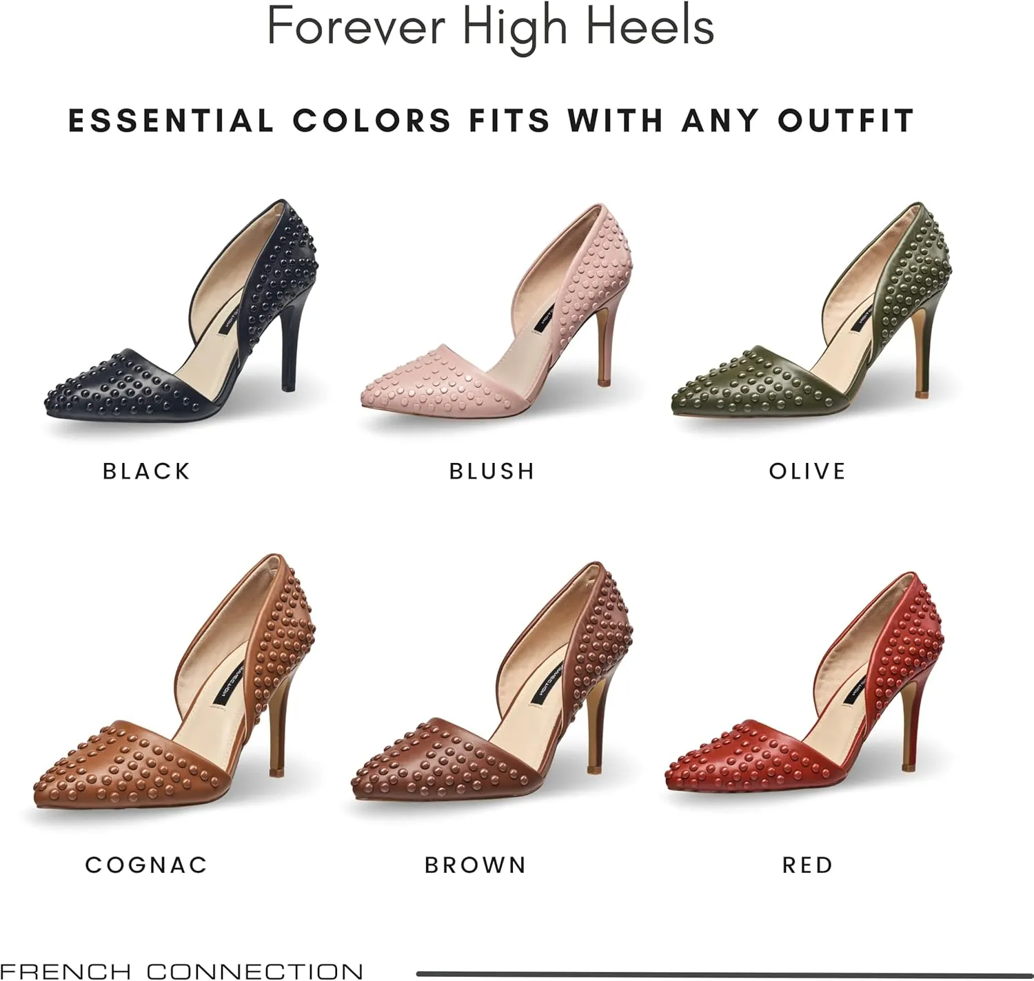 French Connection Forever Women's Pumps High Heels Pointy Closed Toe Slip-On Dress Shoes with Studs