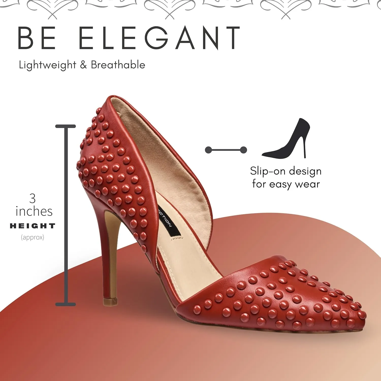 French Connection Forever Women's Pumps High Heels Pointy Closed Toe Slip-On Dress Shoes with Studs