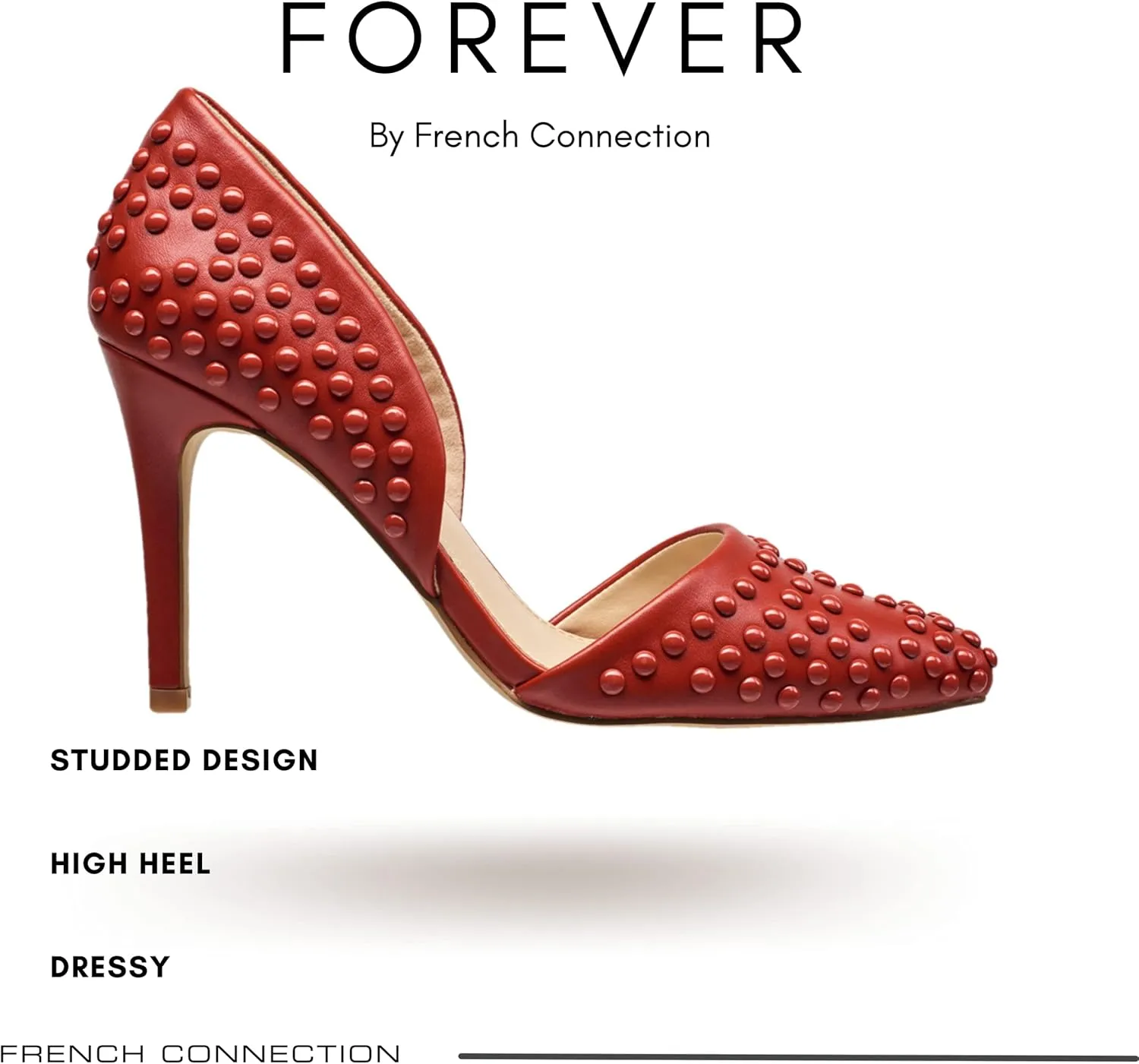 French Connection Forever Women's Pumps High Heels Pointy Closed Toe Slip-On Dress Shoes with Studs