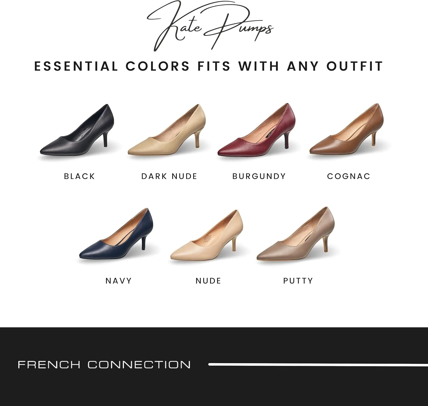 French Connection Kitten Heel Pumps for Women Closed Pointy Toe Slip-On Fashion Work Office Dress Shoes for Women