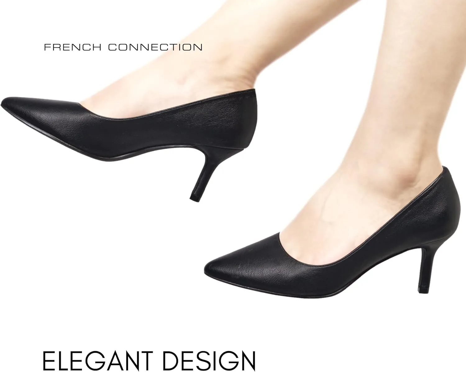 French Connection Kitten Heel Pumps for Women Closed Pointy Toe Slip-On Fashion Work Office Dress Shoes for Women