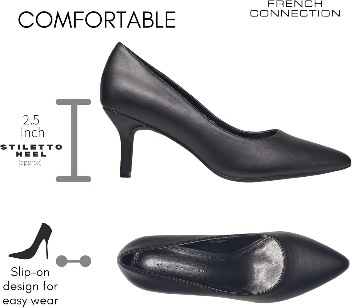 French Connection Kitten Heel Pumps for Women Closed Pointy Toe Slip-On Fashion Work Office Dress Shoes for Women