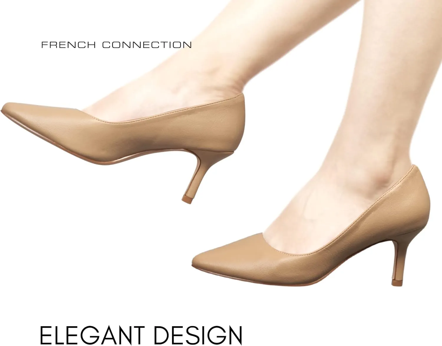 French Connection Kitten Heel Pumps for Women Closed Pointy Toe Slip-On Fashion Work Office Dress Shoes for Women