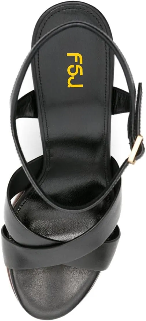 FSJ Women Chunky Block High Heel Platform Open Toe Sandals Ankle Strap Buckle Comfortable Wooden Heel Prom Party Brunch Dress Shoes Size 4-16 US