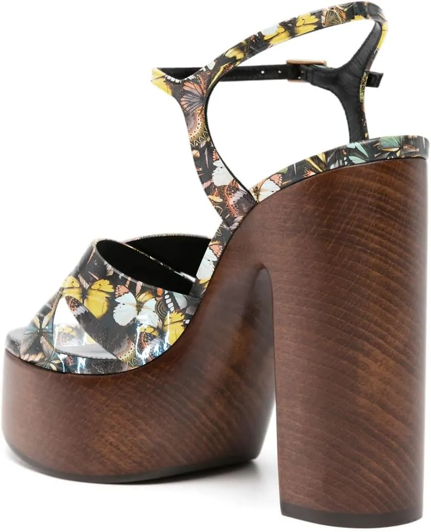 FSJ Women Chunky Block High Heel Platform Open Toe Sandals Ankle Strap Buckle Comfortable Wooden Heel Prom Party Brunch Dress Shoes Size 4-16 US