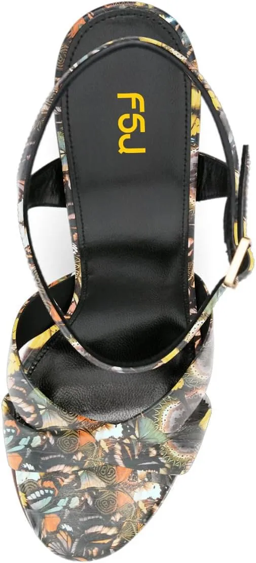 FSJ Women Chunky Block High Heel Platform Open Toe Sandals Ankle Strap Buckle Comfortable Wooden Heel Prom Party Brunch Dress Shoes Size 4-16 US