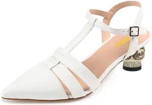 FSJ Women Elegant Block Low Heel T-Strap Pointed Toe Ankle Strap Gladiator Sandals Crystal Office Work Pump Shoes Size 4-16 US
