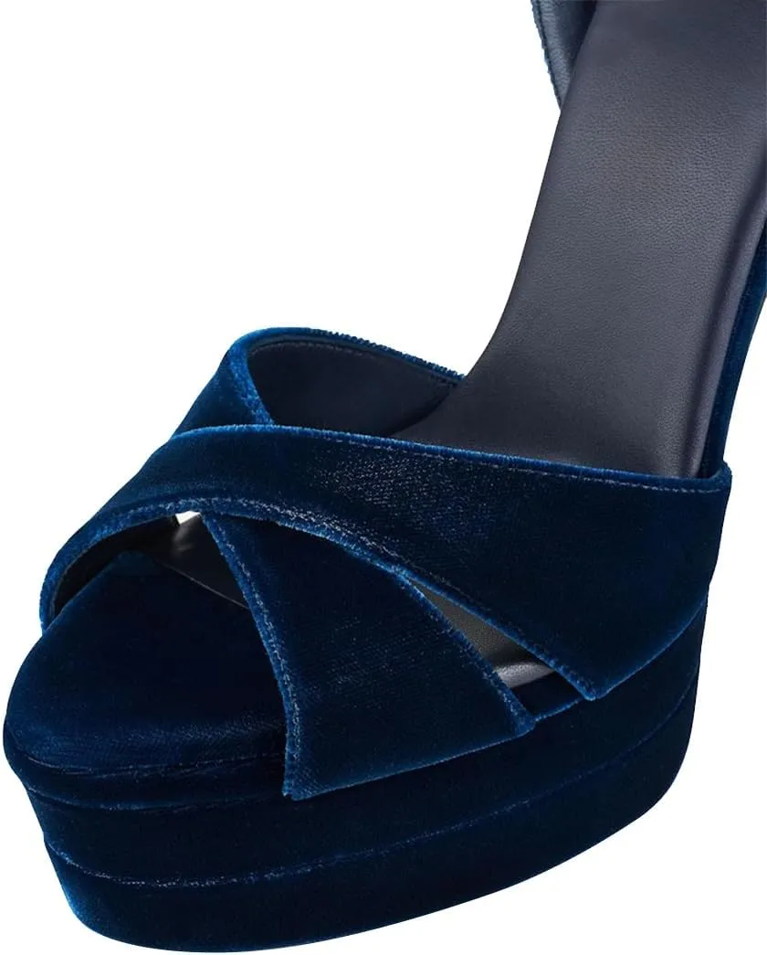 FSJ Women Peep Toe Platform Sandals Ankle Strap Chunky Block High Heel Buckled Classic Bridal Cocktail Party Prom Shoes Size 4-16 US