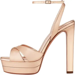 FSJ Women Peep Toe Platform Sandals Ankle Strap Chunky Block High Heel Buckled Classic Bridal Cocktail Party Prom Shoes Size 4-16 US