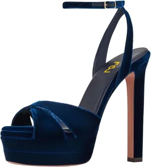 FSJ Women Peep Toe Platform Sandals Ankle Strap Chunky Block High Heel Buckled Classic Bridal Cocktail Party Prom Shoes Size 4-16 US