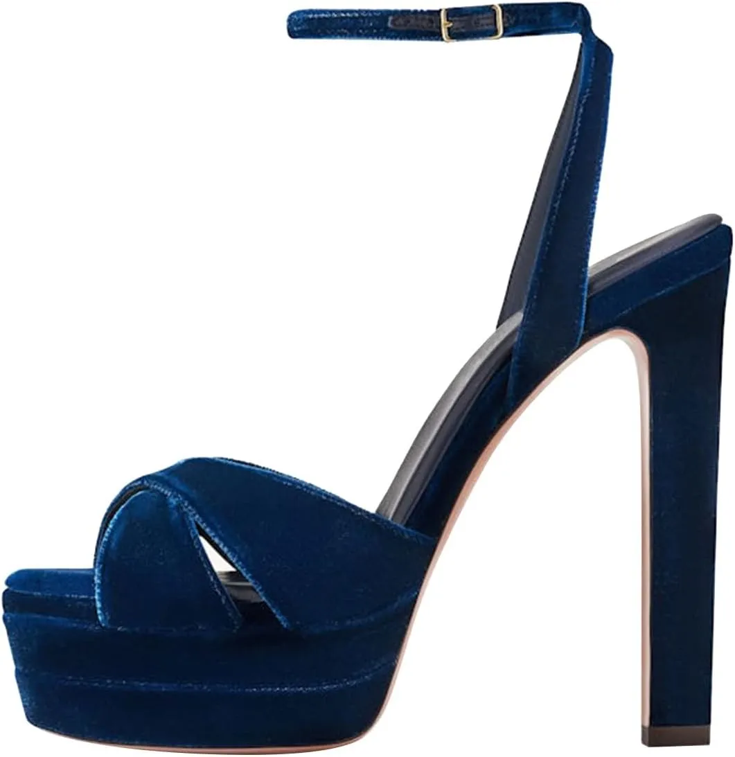 FSJ Women Peep Toe Platform Sandals Ankle Strap Chunky Block High Heel Buckled Classic Bridal Cocktail Party Prom Shoes Size 4-16 US